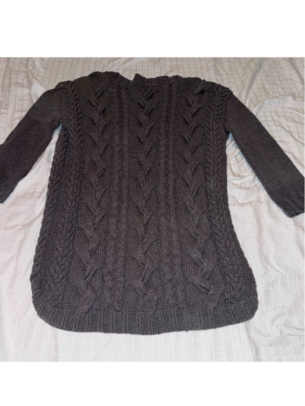 Hand Knit Cabled Three Quarters Sleeve Cardigan - S/M